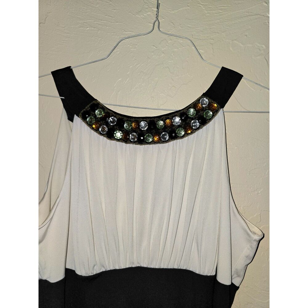 AA Studio Pencil Dress Jeweled Neckline Black & White Medium